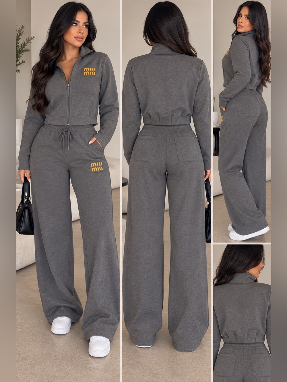 2 pc set Gray Wide-Leg Drawstring Track Pants - Picture 1 of 7